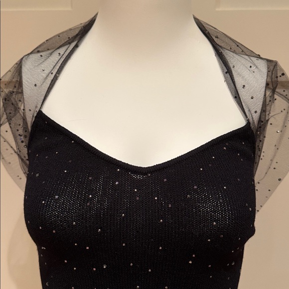 ST. JOHN COUTURE TULLE EMBELLISHED BLACK KNIT SLEEVELESS TOP SIZE US 2 - Picture 2 of 8